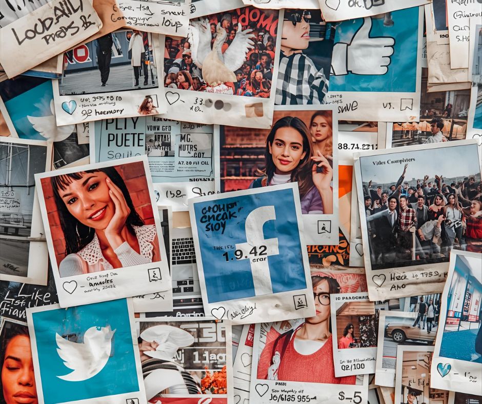 A vibrant collage of viral social media posts from different platforms showing likes, shares, and engagement numbers