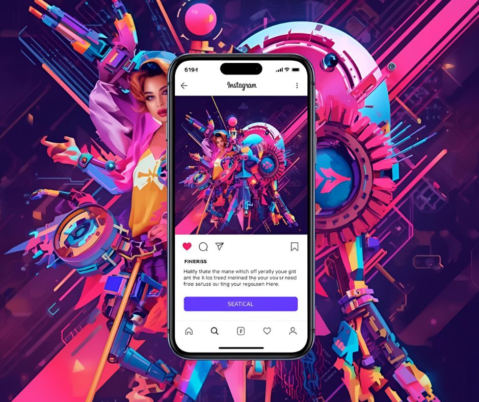 Instagram feed mockup with engagement metrics