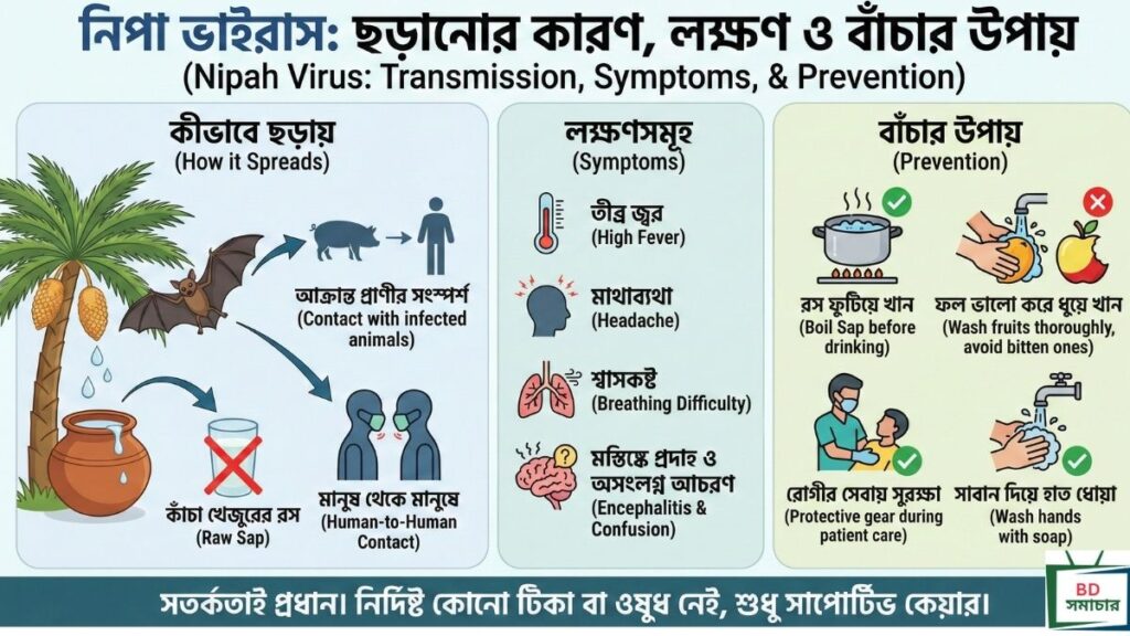 নিপা ভাইরাস লক্ষণ, কারণ ও বাঁচার উপায়