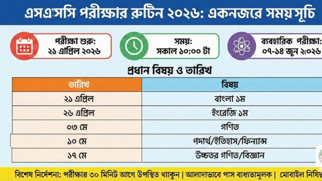 ২০২৬ সালের এসএসসি পরীক্ষার পূর্ণাঙ্গ সময়সূচি