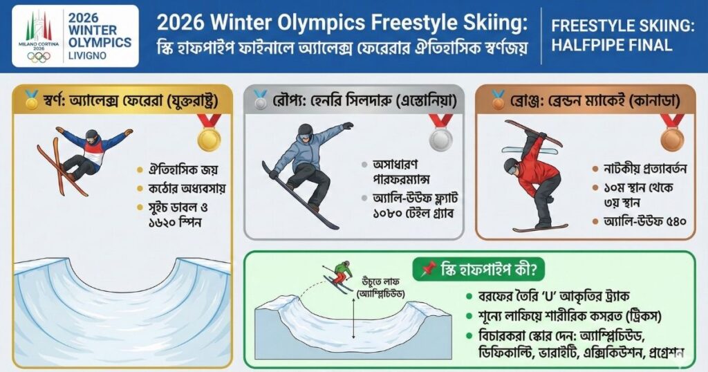 2026 Winter Olympics Freestyle Skiing স্কি হাফপাইপ ফাইনালে অ্যালেক্স ফেরেরার ঐতিহাসিক স্বর্ণজয়