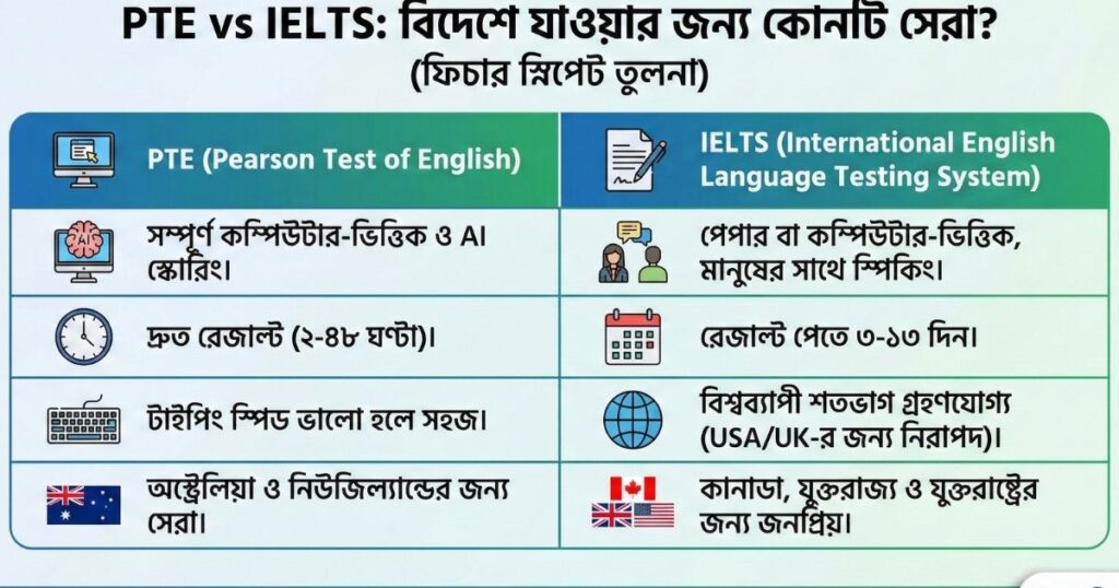 PTE নাকি IELTS বিদেশে পড়া ও PR-এর জন্য কোনটি ভালো