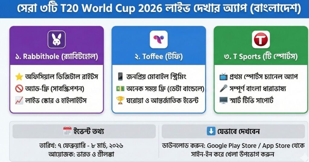 T20 World Cup Live খেলা দেখার সফটওয়্যার