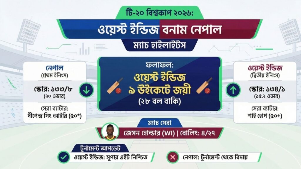 ওয়েস্ট ইন্ডিজ বনাম নেপাল হাইলাইটস ২০২৬