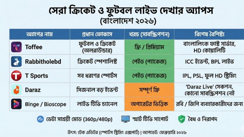ক্রিকেট ও ফুটবল লাইভ খেলা দেখার সেরা ৫টি অ্যাপস
