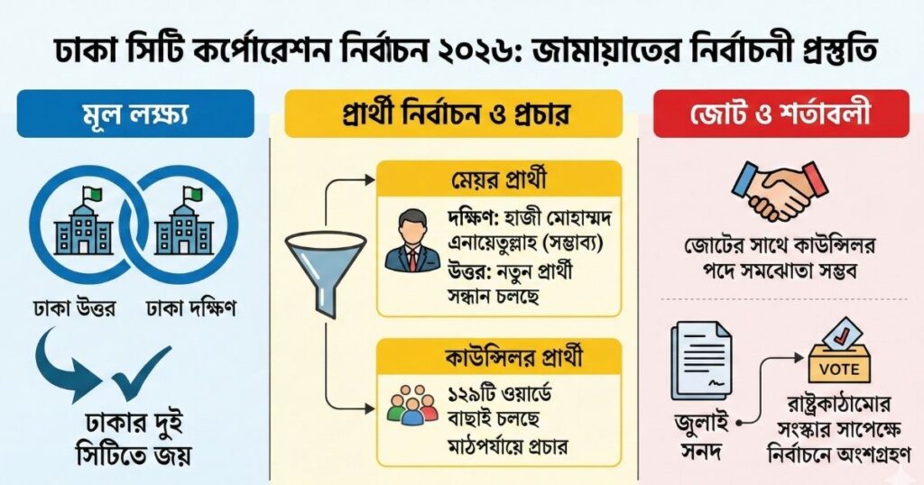 ঢাকা সিটি কর্পোরেশন নির্বাচন ২০২৬ জামায়াতের টার্গেটে এবার ঢাকার দুই সিটি