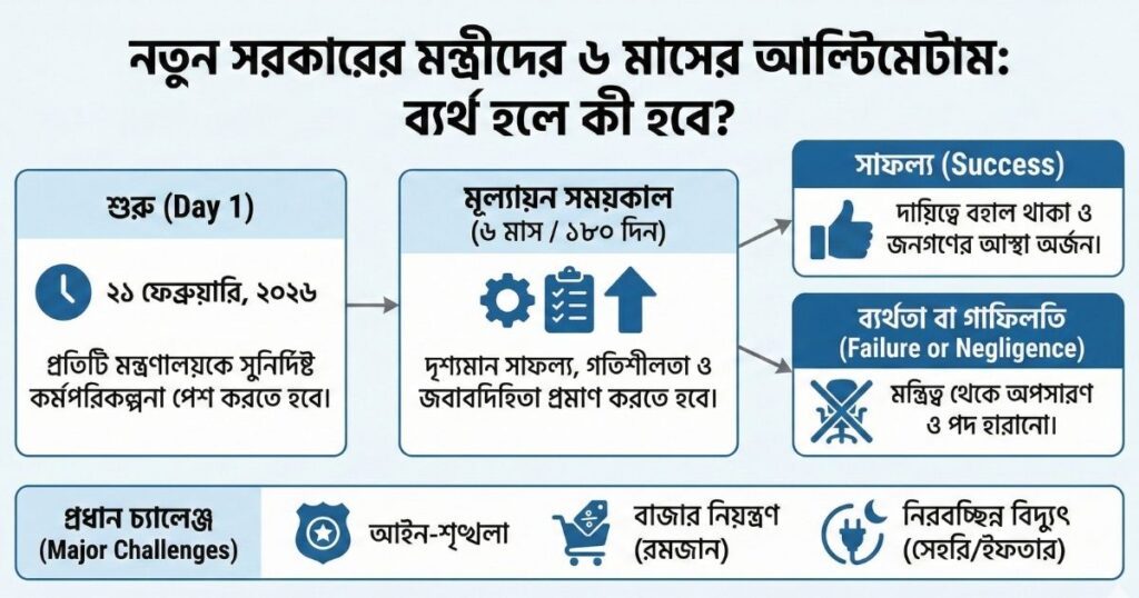 নতুন সরকারের মন্ত্রীদের ৬ মাসের আল্টিমেটাম ব্যর্থ হলে কী হবে