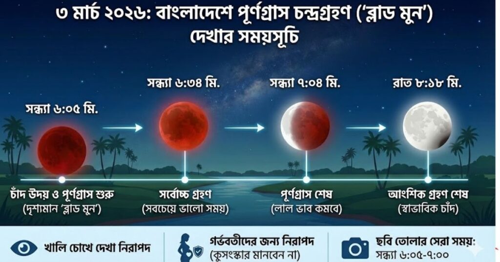 বাংলাদেশে চন্দ্রগ্রহণের সময়সূচী ২০২৬ চন্দ্রগ্রহণ কী, কেন হয় এবং কীভাবে দেখবেন