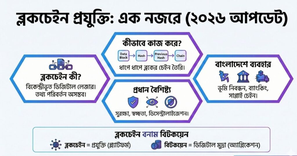 ব্লকচেইন প্রযুক্তি কী কীভাবে কাজ করে, কত প্রকার ও বিটকয়েনের সাথে পার্থক্য