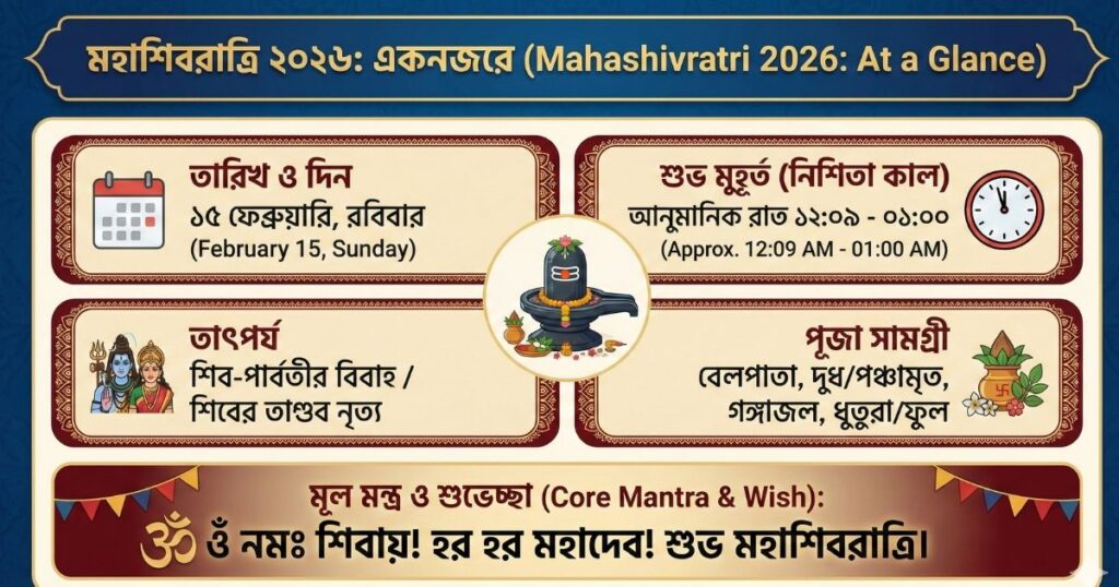 মহাশিবরাত্রি ২০২৬ তারিখ, শুভ মুহূর্ত, পূজা পদ্ধতি ও সেরা শুভেচ্ছা বার্তা