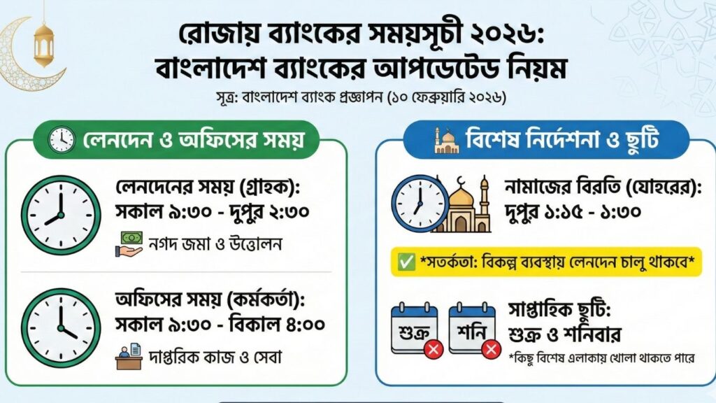রোজায় ব্যাংকের সময়সূচী ২০২৬