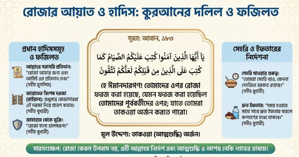 রোজার আয়াত ও হাদিস বাংলা অর্থসহ কুরআনের দলিল ও ফজিলত