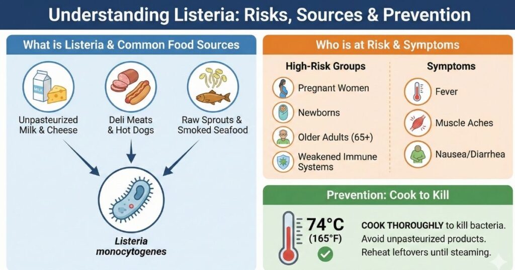 লিস্টেরিয়া (Listeria) কী এবং কোন খাবারে থাকে লক্ষণ ও প্রতিরোধের উপায়