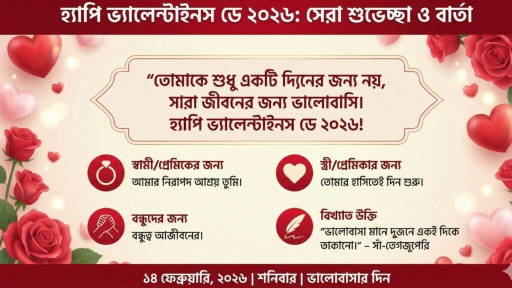 হ্যাপি ভ্যালেন্টাইনস ডে ২০২৬ সেরা শুভেচ্ছা বার্তা, উক্তি এবং উইশ (Happy Valentine's Day 2026 Wishes)