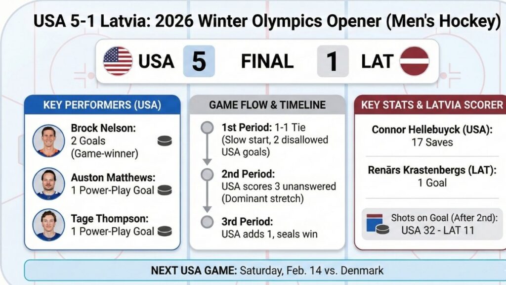 ২০২৬ শীতকালীন অলিম্পিক হকি লাটভিয়াকে ৫-১ গোলে হারিয়ে যুক্তরাষ্ট্রের টিম