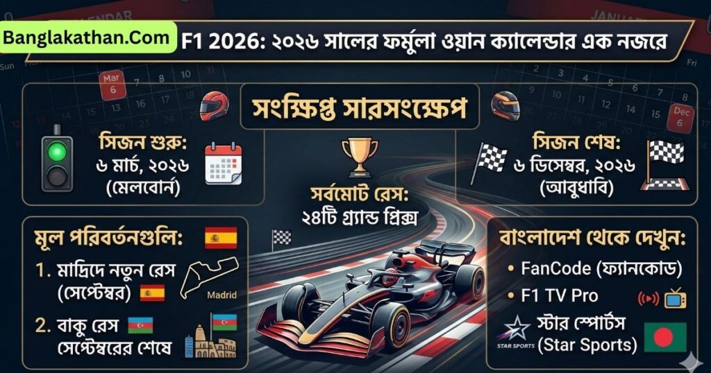 F1 2026 Calendar ফর্মুলা ওয়ান ২০২৬ রেসের সম্পূর্ণ সময়সূচি