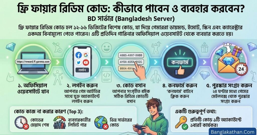Free Fire Redeem Code Today BD Server (ফ্রি ফায়ার রিডিম কোড) কীভাবে পাবেন ও ব্যবহার করবেন