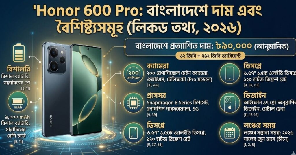 Honor 600 Pro বাংলাদেশে দাম ২০২৬