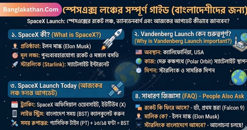 SpaceX Launch স্পেসএক্সের রকেট লঞ্চ, ভ্যানডেনবার্গ এবং আজকের আপডেট কীভাবে জানবেন