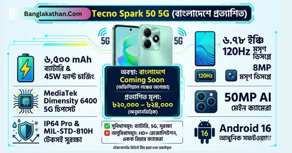 Tecno Spark 50 5G বাংলাদেশে দাম ২০২৬