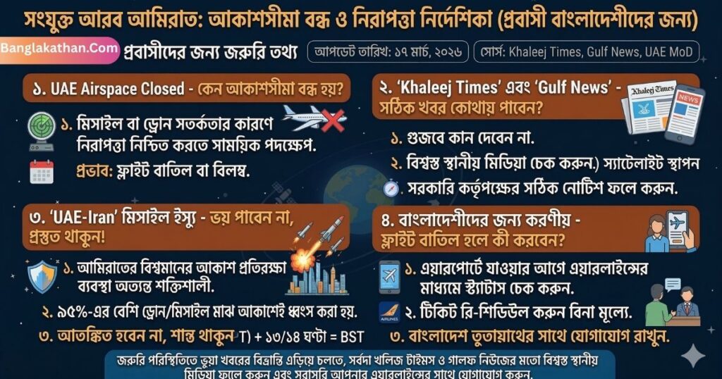 UAE Airspace Closed ও মিসাইল হামলার গুজব Khaleej Times এবং Gulf News থেকে সঠিক খবর জানার উপায়
