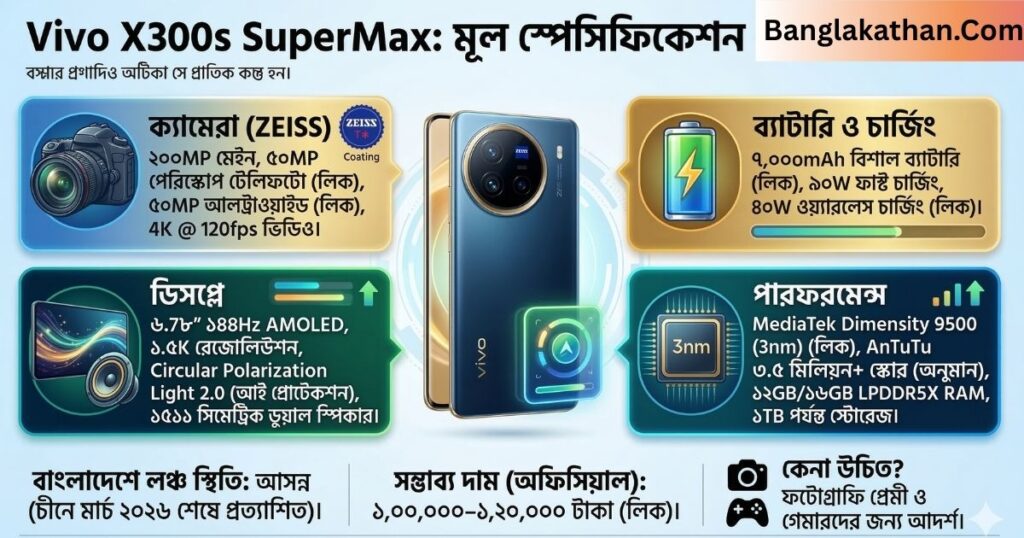 Vivo X300s স্পেসিফিকেশন, দাম ও রিভিউ ২০২৬