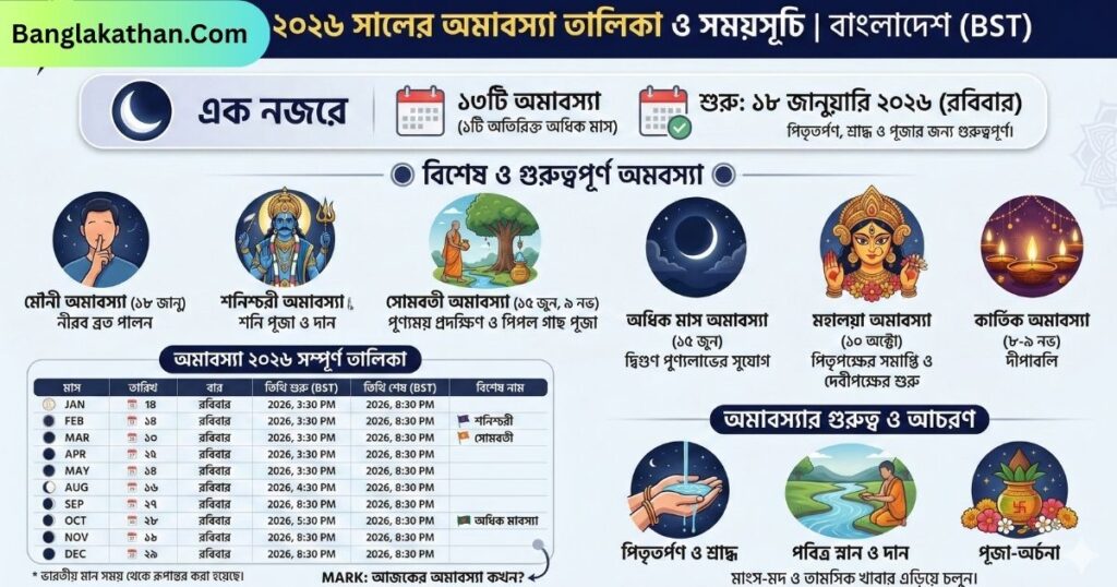অমাবস্যা ২০২৬ তালিকা ও সময়সূচি