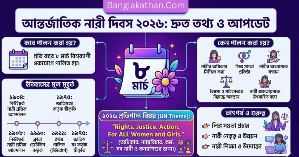 আন্তর্জাতিক নারী দিবস ২০২৬ কবে, কেন পালন করা হয়, ইতিহাস, তাৎপর্য, শুভেচ্ছা ও উক্তি