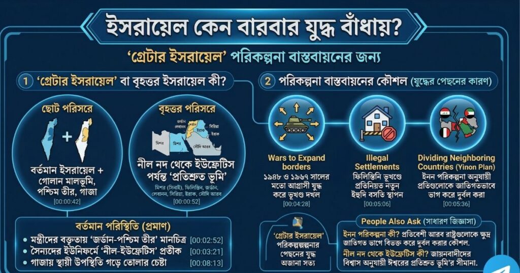 ইসরায়েল কেন বারবার যুদ্ধ বাঁধায় ‘গ্রেটার ইসরায়েল’ পরিকল্পনার পেছনের অজানা সত্য