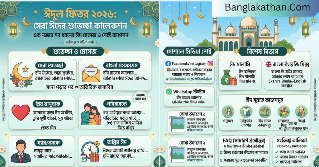 ঈদ মোবারক ২০২৬ ঈদুল ফিতরের শুভেচ্ছা বার্তা, মেসেজ ও এসএমএস