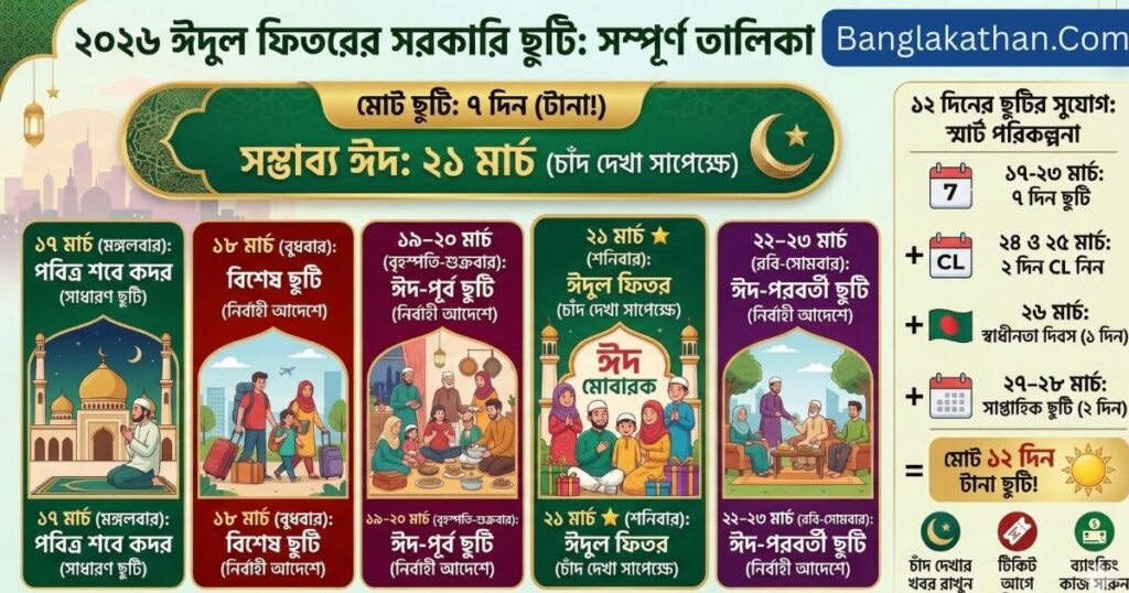 ঈদুল ফিতর ২০২৬ সরকারি ছুটির তালিকা Bangladesh Eid Holiday 2026