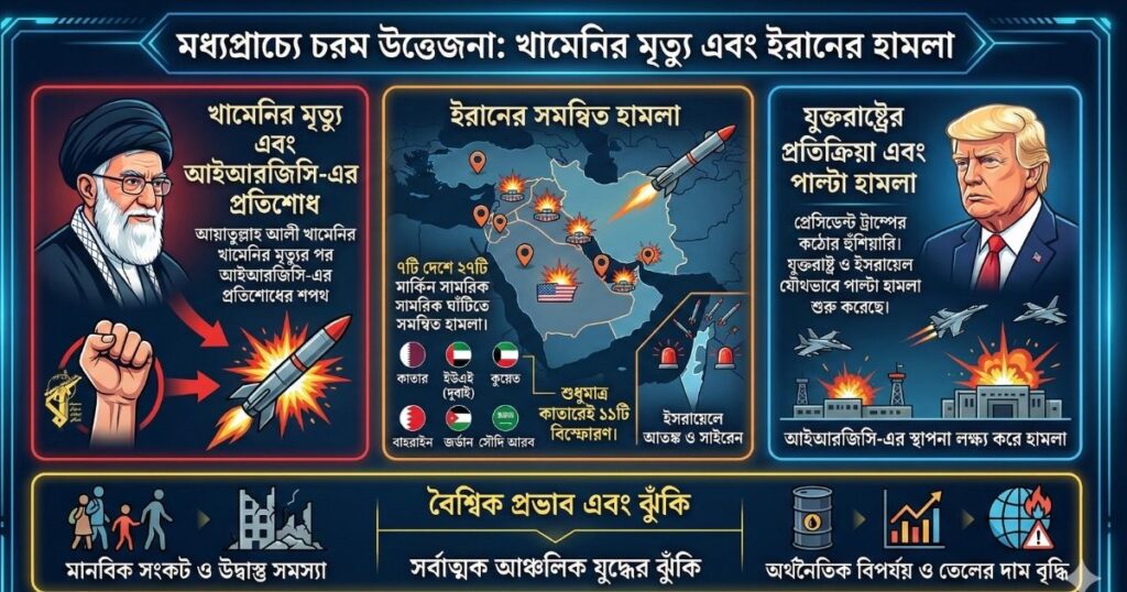 খামেনির মৃত্যুর পর মধ্যপ্রাচ্যে উত্তেজনা মার্কিন ঘাঁটিতে ইরানের প্রতিশোধমূলক হামলা