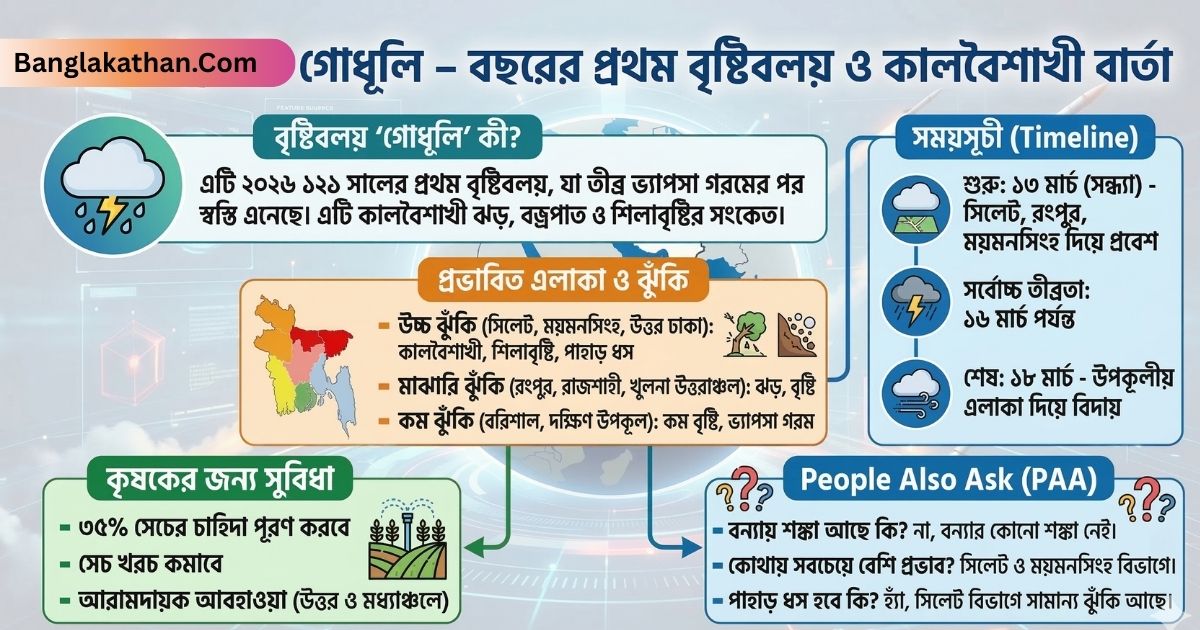 ধেয়ে আসছে বছরের প্রথম বৃষ্টিবলয় 'গোধূলি' কালবৈশাখী ও শিলাবৃষ্টির সম্পূর্ণ আবহাওয়া বার্তা