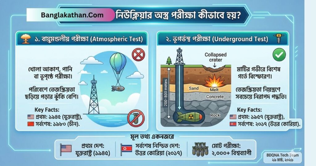 নিউক্লিয়ার অস্ত্র পরীক্ষা কীভাবে হয় কোন দেশ কবে করেছে