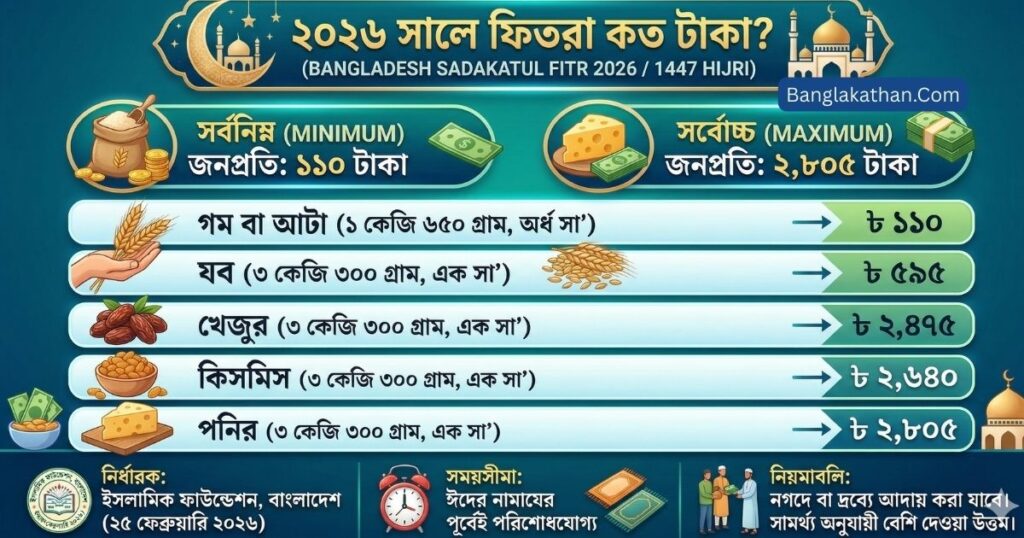 ফিতরা কত টাকা ২০২৬ ইসলামিক ফাউন্ডেশন