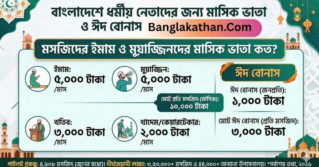 মসজিদের ইমাম ও মুয়াজ্জিনদের মাসিক ভাতা ও ঈদ বোনাস