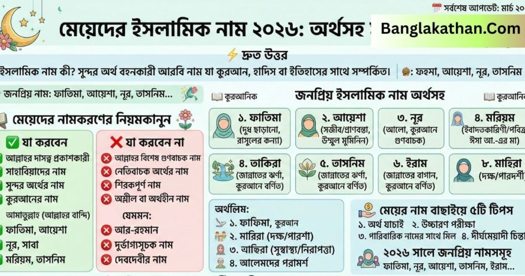 মেয়েদের ইসলামিক নাম অর্থসহ ২০২৬