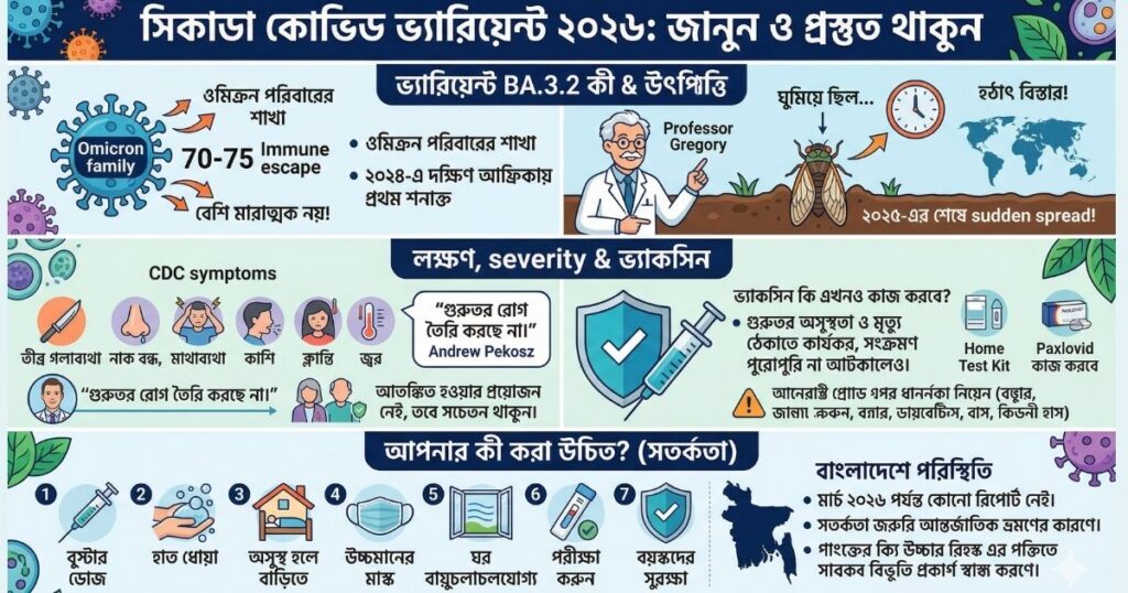সিকাডা কোভিড ভ্যারিয়েন্ট ২০২৬ (BA.3.2) লক্ষণ, বিস্তার ও করণীয়