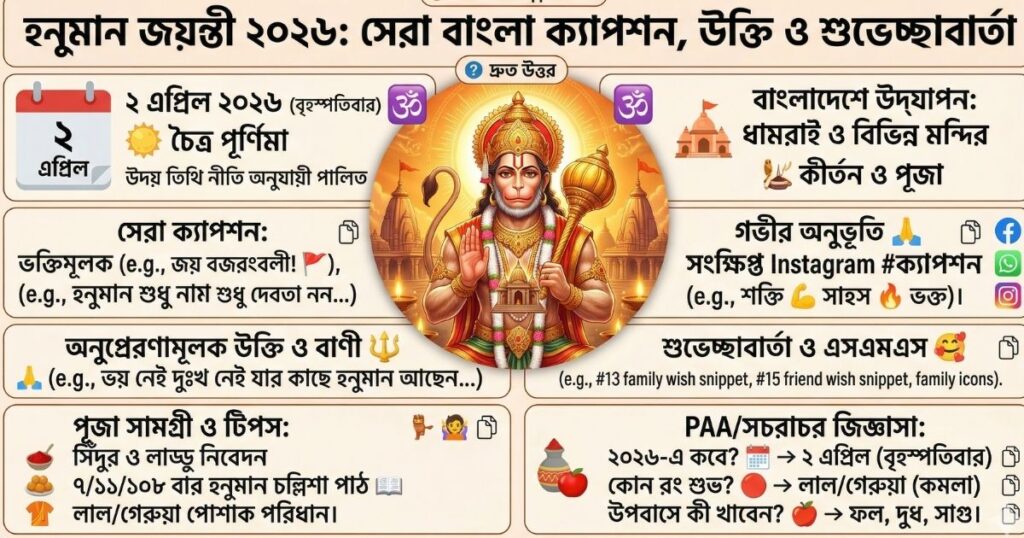 হনুমান জয়ন্তী ক্যাপশন 2026 সেরা বাংলা ক্যাপশন, উক্তি ও শুভেচ্ছাবার্তা