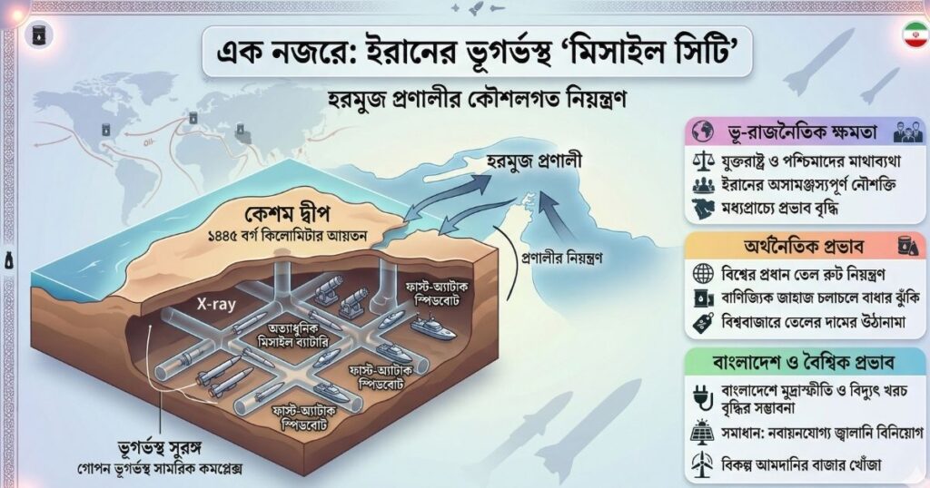হরমুজ প্রণালীর নিচে ইরানের গোপন মিসাইল সিটি