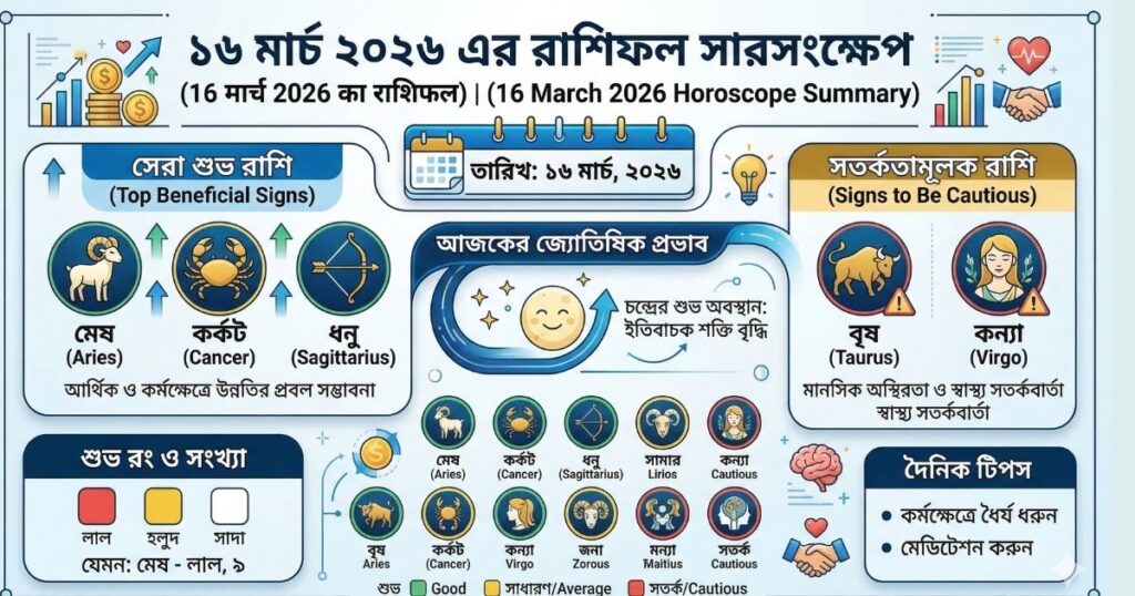 ১৬ মার্চ ২০২৬ এর রাশিফল (16 मार्च 2026 का राशिफल)