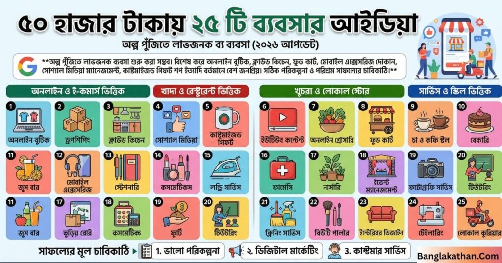 ৫০ হাজার টাকায় ২৫ টি ব্যবসার আইডিয়া