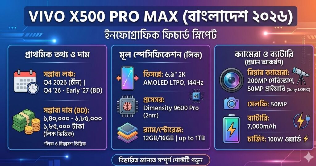 Vivo X500 Pro Max বাংলাদেশে দাম ২০২৬