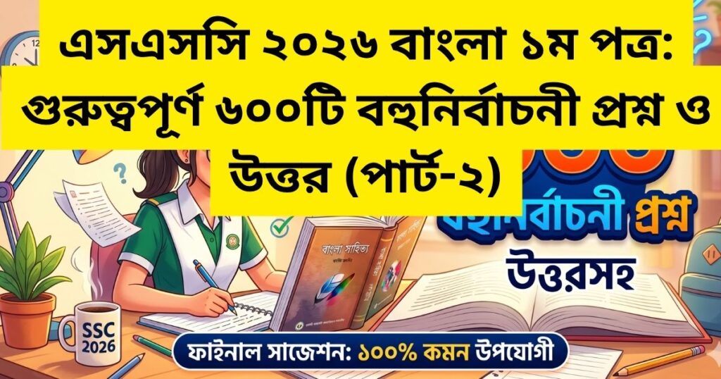 এসএসসি ২০২৬ বাংলা ১ম পত্র গুরুত্বপূর্ণ ৬০০টি বহুনির্বাচনী প্রশ্ন ও উত্তর (পার্ট-২)