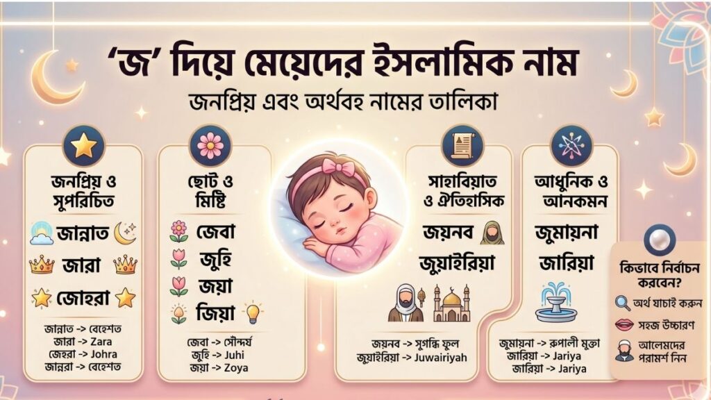 জ দিয়ে মেয়েদের ইসলামিক নাম অর্থসহ ২০২৬ আধুনিক ও আনকমন নামের তালিকা