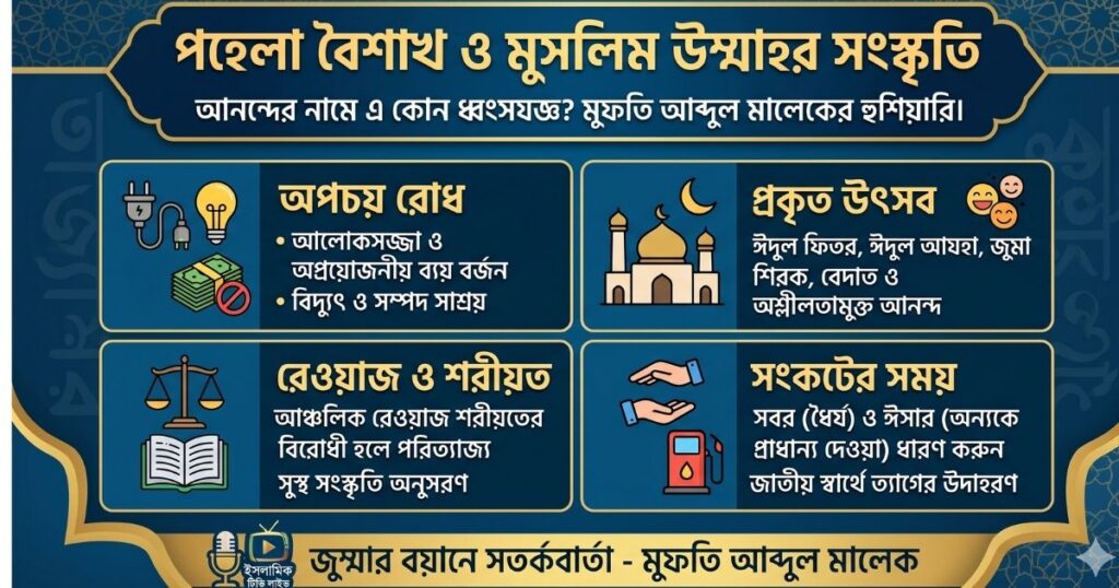 পহেলা বৈশাখ, ইসলামী সংস্কৃতি ও অপচয় রোধ মুফতি আব্দুল মালেকের গুরুত্বপূর্ণ দিকনির্দেশনা