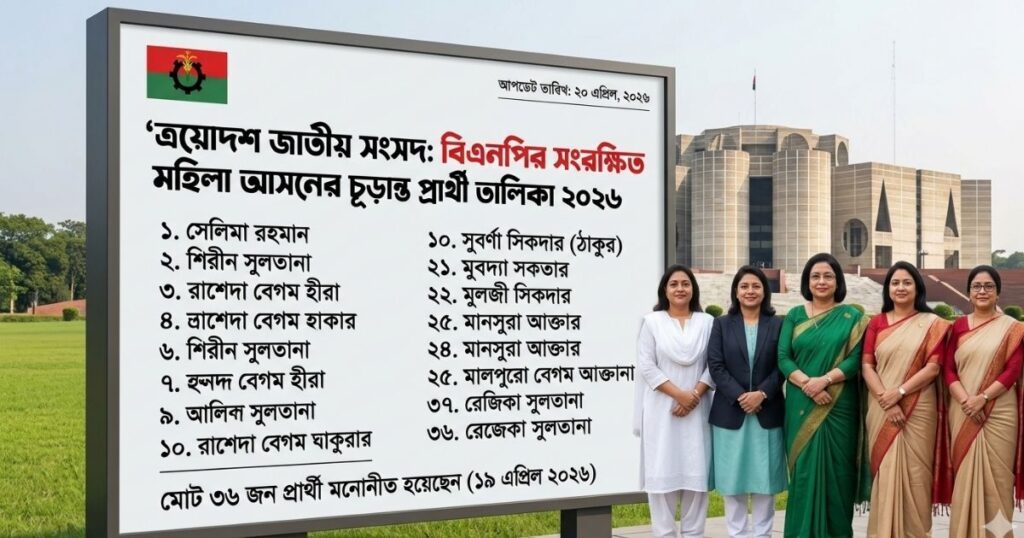বিএনপির সংরক্ষিত মহিলা আসনের চূড়ান্ত প্রার্থী তালিকা ২০২৬