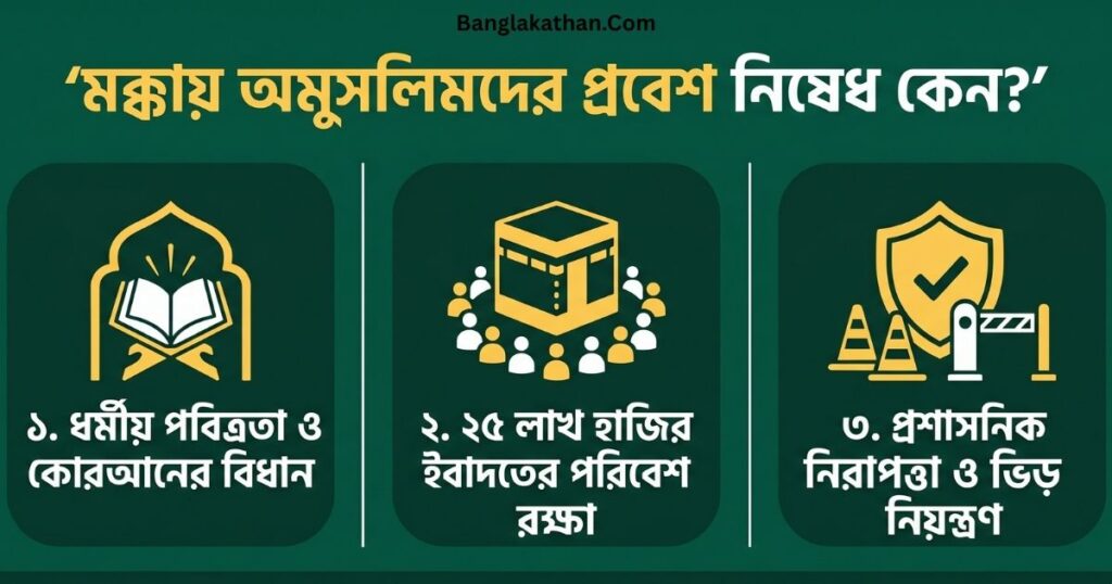 মক্কায় অমুসলিমদের প্রবেশ নিষেধ কেন কারণ, নিয়ম ও বর্তমান পরিস্থিতি