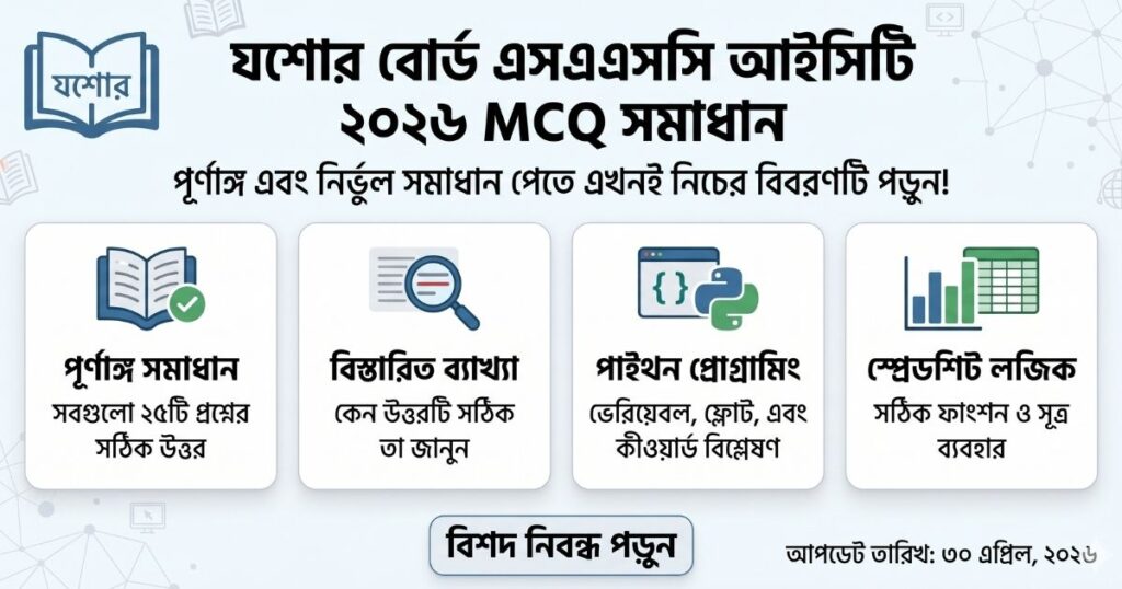 যশোর বোর্ড এসএসসি আইসিটি MCQ সমাধান ২০২৬