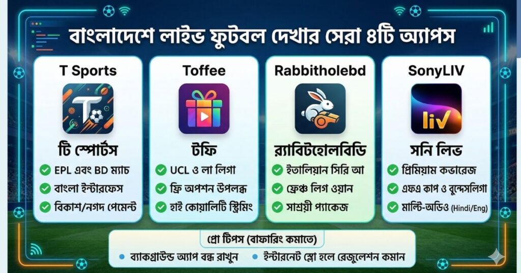 লাইভ ফুটবল খেলা দেখার ফ্রি অ্যাপস